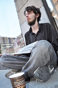 Homeless Kevin Belisle, 23, asks the government for a job, so he doesn’t have to beg for food.
