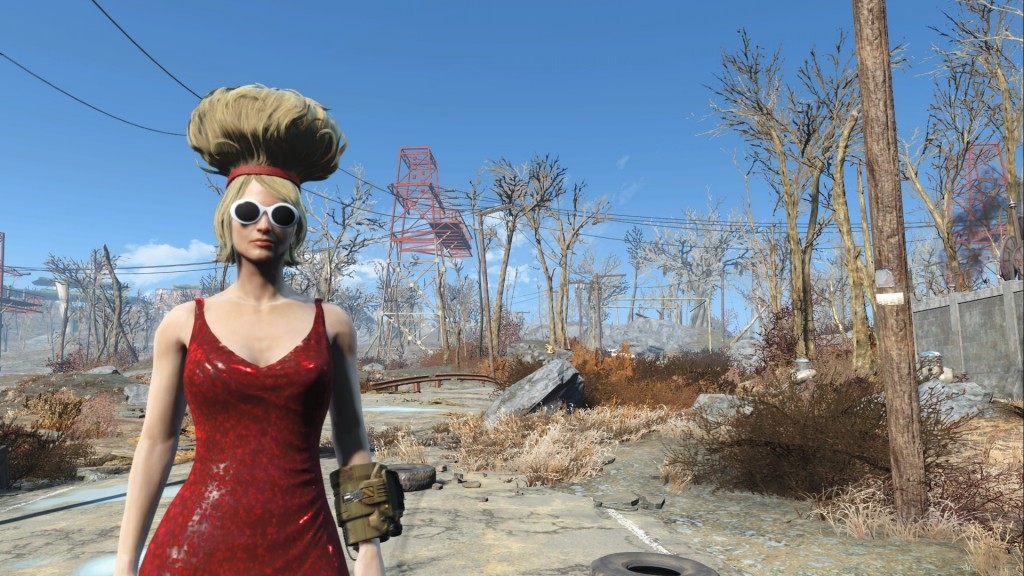 Wasteland style: Megaton hair, armoured red dress and fashionable glasses. Unstoppable.