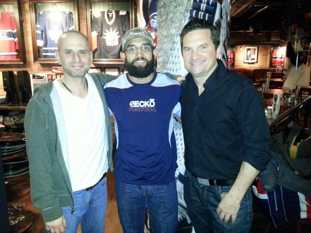 Me, Johny Hendricks and Peter M. Dillon. Hells, yeah! The boys are back in town! Well, back in the basement of a Cage aux Sports in downtown Montreal, in any event.