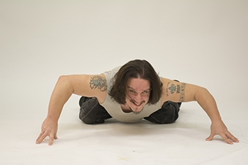 Dancer Sylvain Bouchard in rehearsal for Flesh and Spokes. Photo Guillaume Grau.