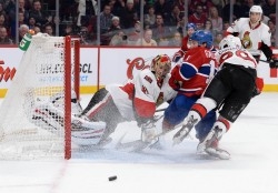 Ottawa Senators goaltender Craig Anderson fights for position. Photo credit: Francois Lacasse/Getty Images