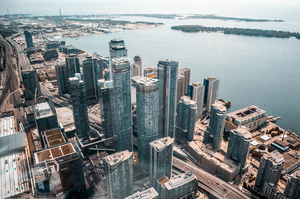 Buildings in Toronto by the shore.